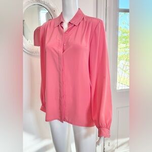Vintage HALSTON III Coral Silky Button Down Collared Long Sleeve Blouse 10